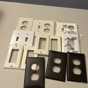 Misc. Lot Of 12 Light Switch & Plug Covers, Double, Single, Almond, White, Brown